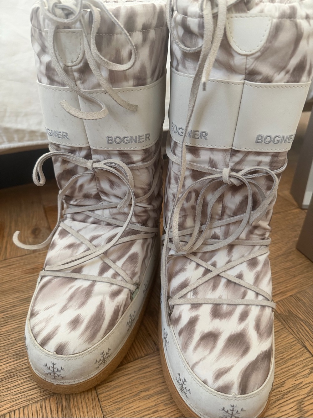 Bogner Women's Leopard-Print Winter Lace-Up Boots in Taupe and Cream